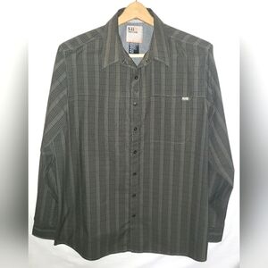 511 Tactical Shirt Mens L  Large Snap Button Green & Black Plaid Long Sleeve